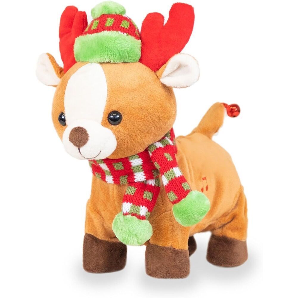 10 Inch Cuddle Rock & Roll Animated Rider Walking Reindeer Sings Sleigh Ride
